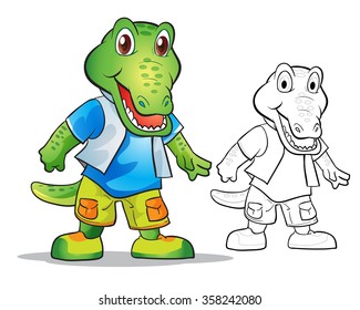 Vector of mascot cutecrocodile cartoon color and line art