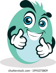 Diseño de mascota vectorial estilo de pulgares arriba de huevo azul 