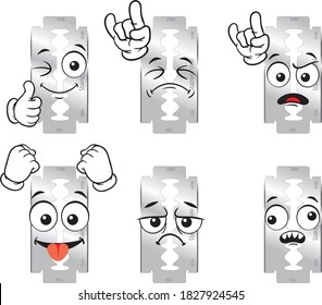 Vector mascot facial expression and razor in different positions. Perfect for use in print as a print on posters, mugs, T-shirts, banners, leaflets and more.