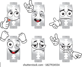Vector mascot facial expression and razor in different positions. Perfect for use in print as a print on posters, mugs, T-shirts, banners, leaflets and more.
