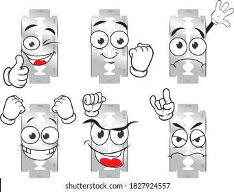 Vector mascot facial expression and razor in different positions. Perfect for use in print as a print on posters, mugs, T-shirts, banners, leaflets and more.