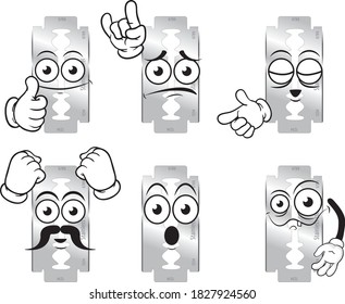Vector mascot facial expression and razor in different positions. Perfect for use in print as a print on posters, mugs, T-shirts, banners, leaflets and more.