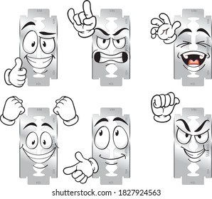 Mascota vectorial expresión facial y navaja en diferentes posiciones. Perfecto para su uso impreso en carteles, tazas, camisetas, pancartas, folletos y más.
