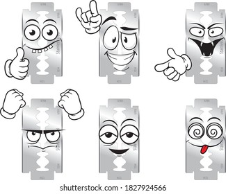 Mascota vectorial expresión facial y navaja en diferentes posiciones. Perfecto para su uso impreso en carteles, tazas, camisetas, pancartas, folletos y más.