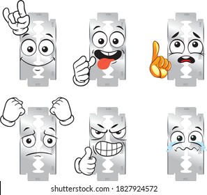 Vector mascot facial expression and razor in different positions. Perfect for use in print as a print on posters, mugs, T-shirts, banners, leaflets and more.