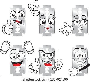 Vector mascot facial expression and razor in different positions. Perfect for use in print as a print on posters, mugs, T-shirts, banners, leaflets and more.