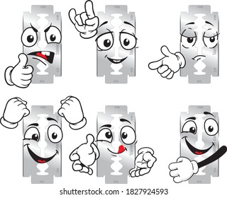 Mascota vectorial expresión facial y navaja en diferentes posiciones. Perfecto para su uso impreso en carteles, tazas, camisetas, pancartas, folletos y más.