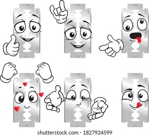 Mascota vectorial expresión facial y navaja en diferentes posiciones. Perfecto para su uso impreso en carteles, tazas, camisetas, pancartas, folletos y más.