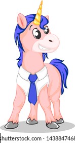 vector mascot illustration blue haired unicorn who works in an office