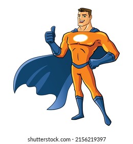 vector mascot illustration of caped  superhero with thumbs up