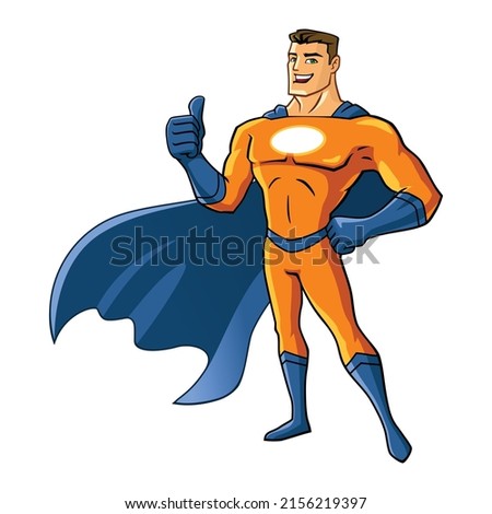vector mascot illustration of caped  superhero with thumbs up