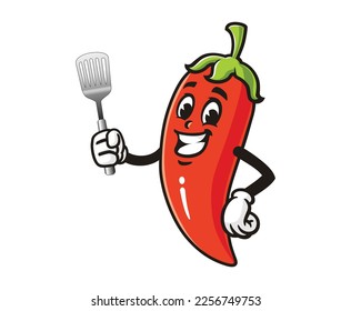 vector mascot illustration of Chili with spatula
