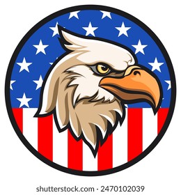 vector mascot illustration a circle of dashing eagle heads with an american flag motif in the background