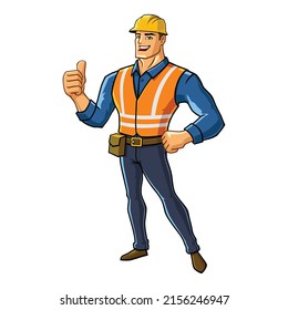 ilustración de mascota vectorial del superhéroe del trabajador de la construcción