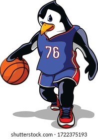 Vector Mascot Illustration Cool Penguin Play Basketball With Style