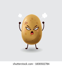 Vector mascot illustration cute potato looks angry in isolated background