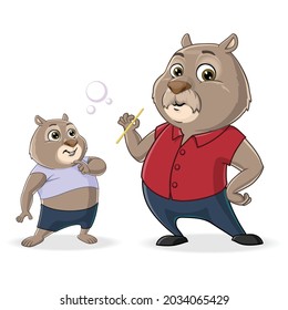 Vector Mascot Illustration Of Cute Wombat Family