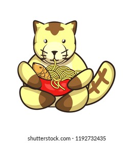vector mascot illustration fat cat love nudels