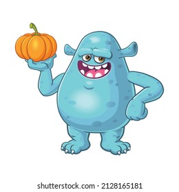 vector mascot illustration of fat monster with pumpkin