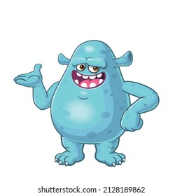 vector mascot illustration of fat monster with welcoming hand