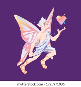 vector mascot illustration flying cupid bring colorful heart