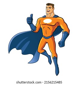 vector mascot illustration of flying superhero with thumbs up