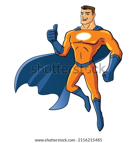 vector mascot illustration of flying superhero with thumbs up