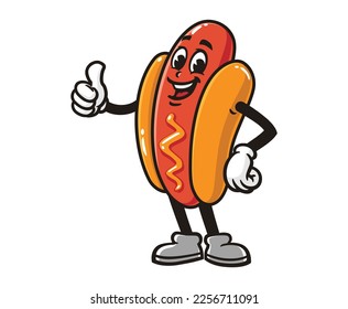 vector mascot illustration of funny Hot dog with thumbs up