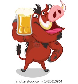 vector mascot illustration happy wild boar with cool beer