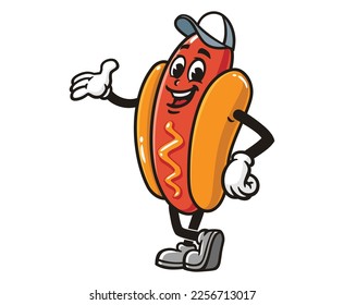 vector mascot illustration of Hot dog with hat