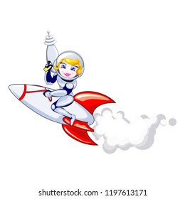 vector mascot illustration lady on space rocket