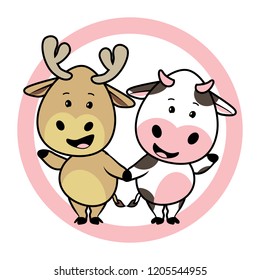 vector mascot illustration moosey and moo holding hands
