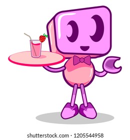 vector mascot illustration pink robot maid