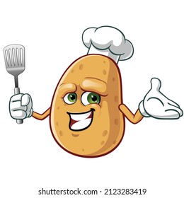 vector mascot illustration of a potato with a spatula