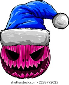 Vector mascot illustration pumpkin with cap Christmas
