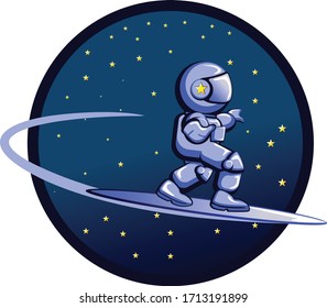 vector mascot illustration purple astronaut surfing trough the space
