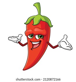 ilustración de mascota vectorial del chile rojo con mano de bienvenida