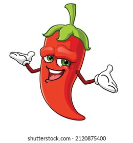 vector mascot illustration of the red chili with welcome hand pose