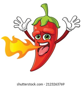 vector mascot illustration of red chili with flame