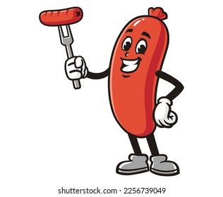 vector mascot illustration of Sausage with fork