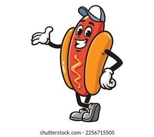 vector mascot illustration of smile Hot dog with hat