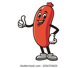 vector mascot illustration of standing Sausage  with thumbs up