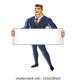 vector mascot illustration of a superhero businessman with a board