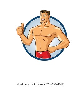 vector mascot illustration of superhero lifeguard with emblem