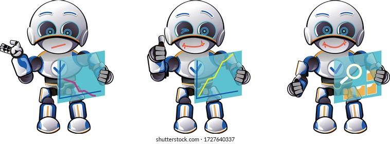 vector mascot illustration trie cute robots studying data