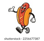 vector mascot illustration of walking Hot dog 
