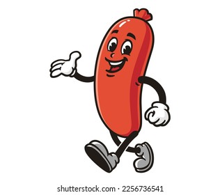 vector mascot illustration of walking sausage