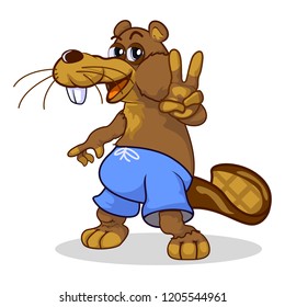 vector mascot illustration the winning finger of the beaver