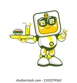 vector mascot illustration yellow robot waiters