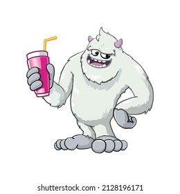 vector mascot illustration of yeti with drink